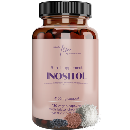 Inositol Fem 4100 mg PCOS Cápsulas veganas 9 en 1 | Myo y D-Chiro Inositol con folato y cromo