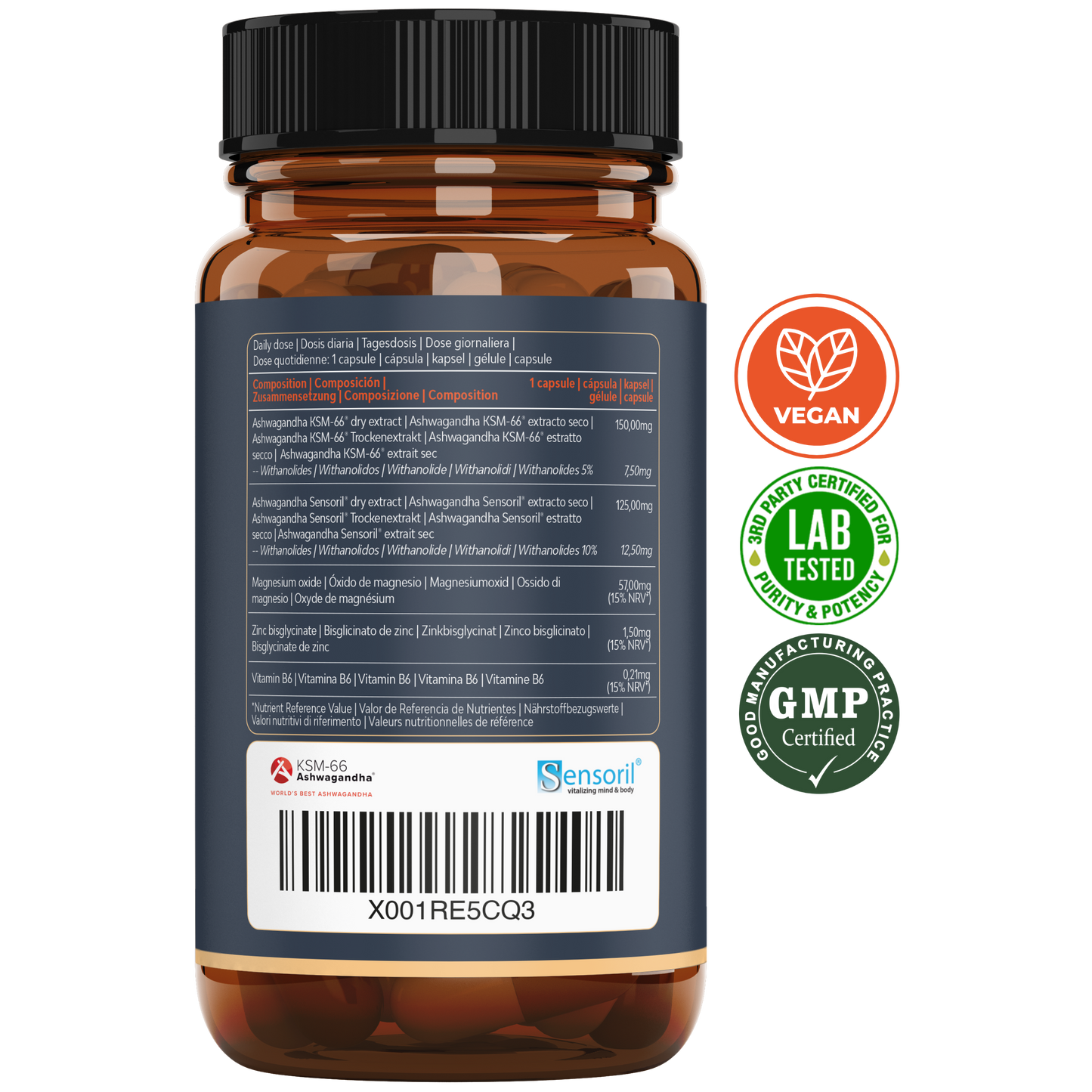 Ashwagandha capsules KSM-66® + Sensoril® | Very High Potency 15% 20mg Withanolides per capsule
