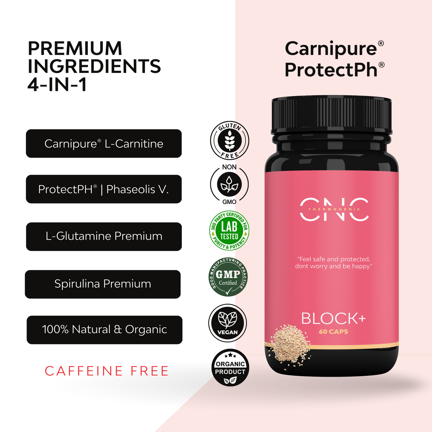 L-Carnitina CARNIPURE® Quemagrasas BLOCK+ | Quemador de grasas + Bloqueador de carbohidratos 90% + Antioxidante + Protector gastrointestinal 
