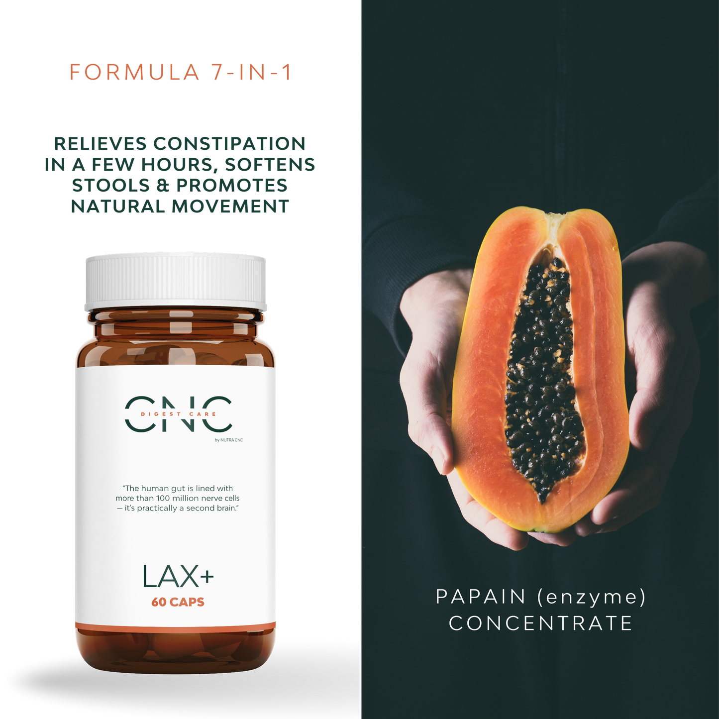 LAX+ 7-EN-1 | Laxante para aliviar el estreñimiento en adultos y suavizante de heces 100% natural 