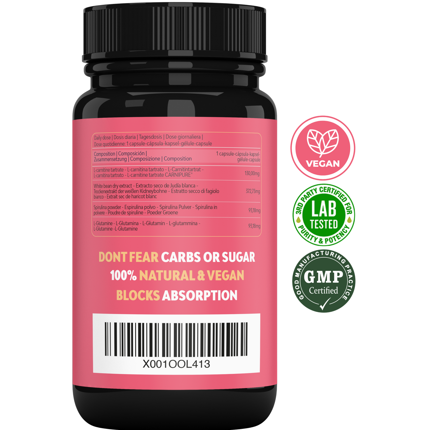L-Carnitina CARNIPURE® Quemagrasas BLOCK+ | Quemador de grasas + Bloqueador de carbohidratos 90% + Antioxidante + Protector gastrointestinal 